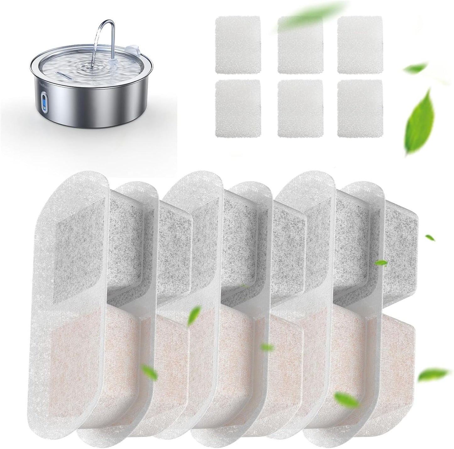 FEELNEEDY 6 Pack Dog Water Fountain Filter & Pump Filter Sponges Replacement, Pet Water Fountain for 1.8Gal/7L/230 fl oz Cat Water Fountain (FN-W14)