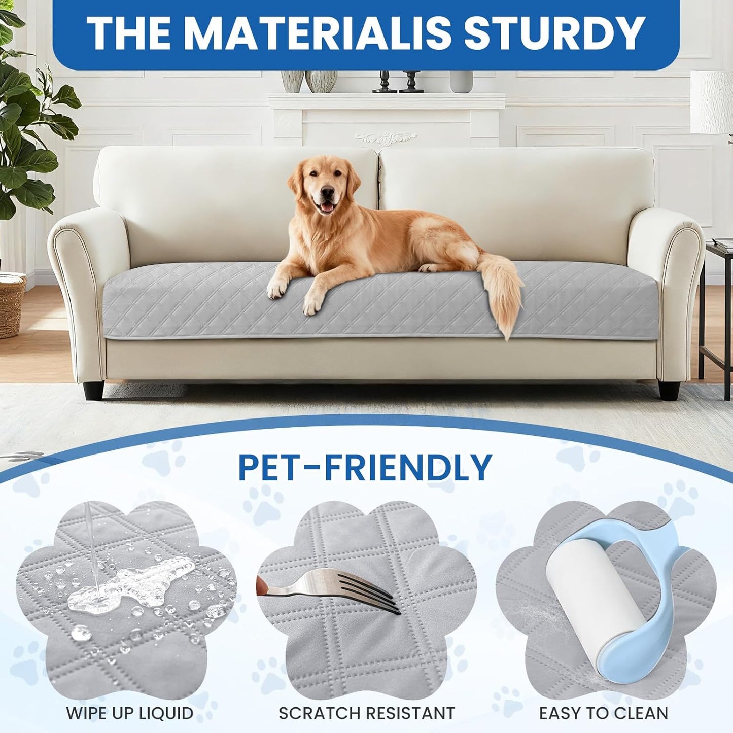 Waterproof Dog Blanket, Non-Slip Soft Pet Bed Cover, Couch Cover for Dogs Washable, Protects Sofa, Furniture, Crate, Car, Tear Resistant Leakproof Pet Blanket (30x70 Inch, Light Grey)