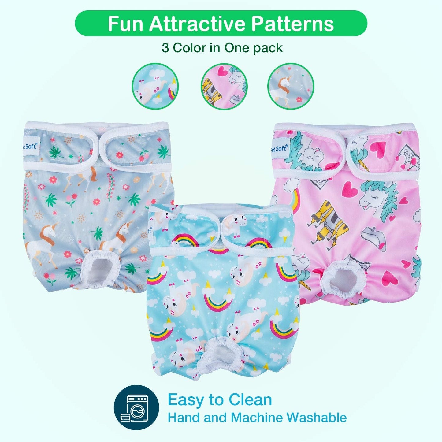 Pet Soft Female Dog Diapers, 3 Pack Washable Dog Diapers Female for Dogs in Heat Reusable Dogs Period Panties, Puppy Diapers (Animals, XS)