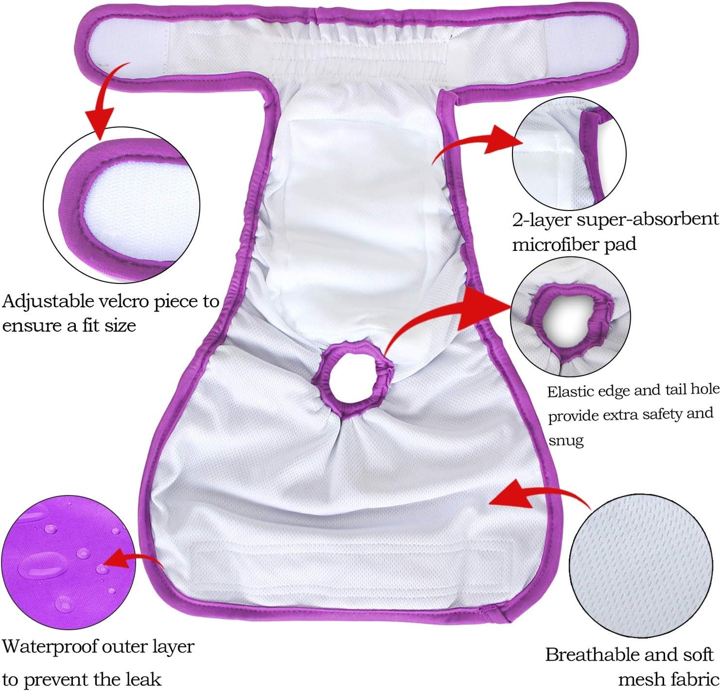 Teamoy 4pcs Washable Female Dog Diapers, Reusable Doggie Diaper Wraps for Female Dogs, Super-Absorbent and Comfortable, Large