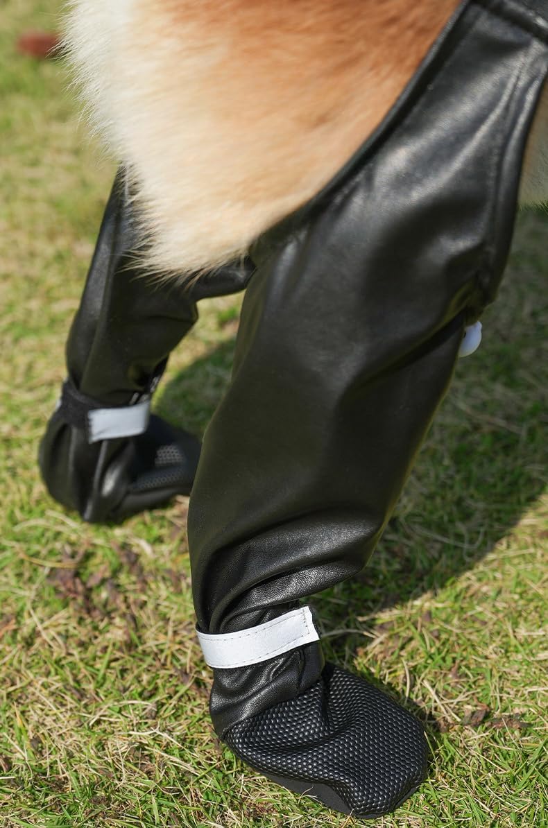 OMEM Reflective Waterproof Dog Boots | Anti-Off | Non-Slip + Wear-Resistant (2XL,Silver)