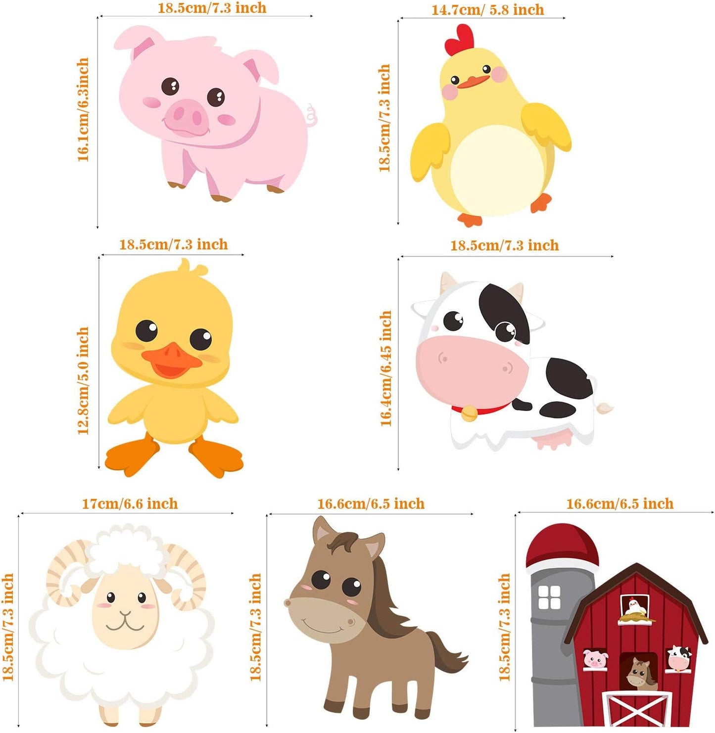 Blulu 35 Pcs Farm Animals Decor Farm Animal Cutouts for Baby Shower, Bulletin Board, Classroom Decor, Kindergarten, Birthday, Party Essentials with 80 Glue Point Dots