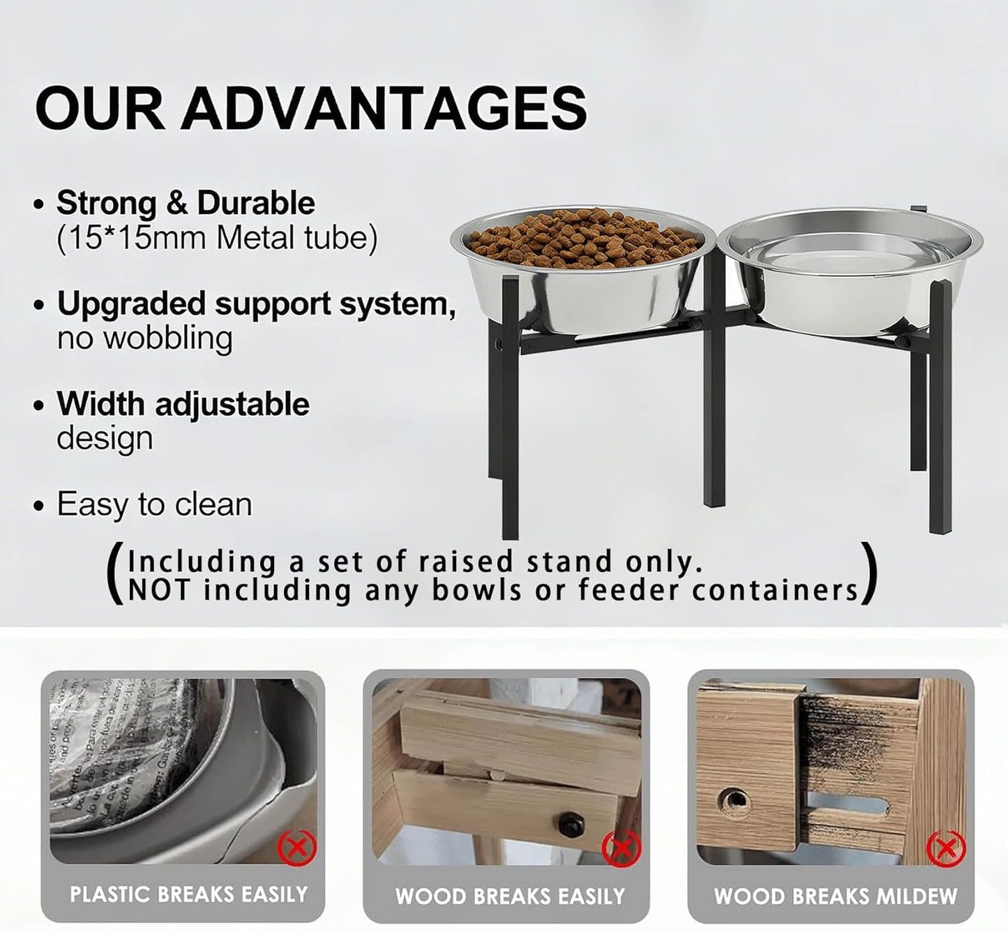 Adjustable Elevated Dog Bowl Stand, Metal Feeder Riser for Large Medium Dogs, Portable Travel Design, Slow Feeder Compatible (Without Bowls)