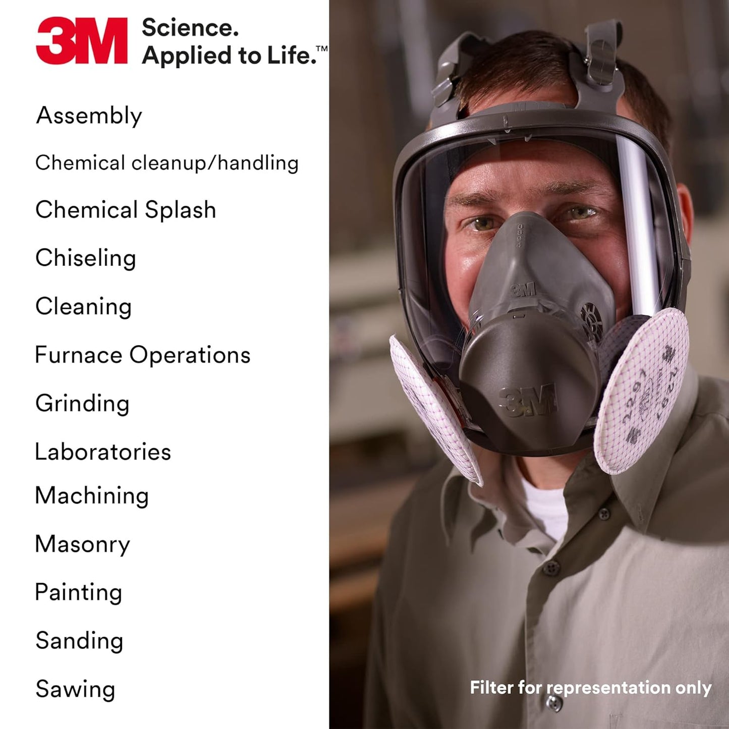 3M Full Facepiece Reusable Respirator 6800, NIOSH, Large Lens, ANSI High Impact Eye Protection, Silicone Face Seal, Four-Point Harness, Comfortable Fit, Painting, Dust, Chemicals, Medium