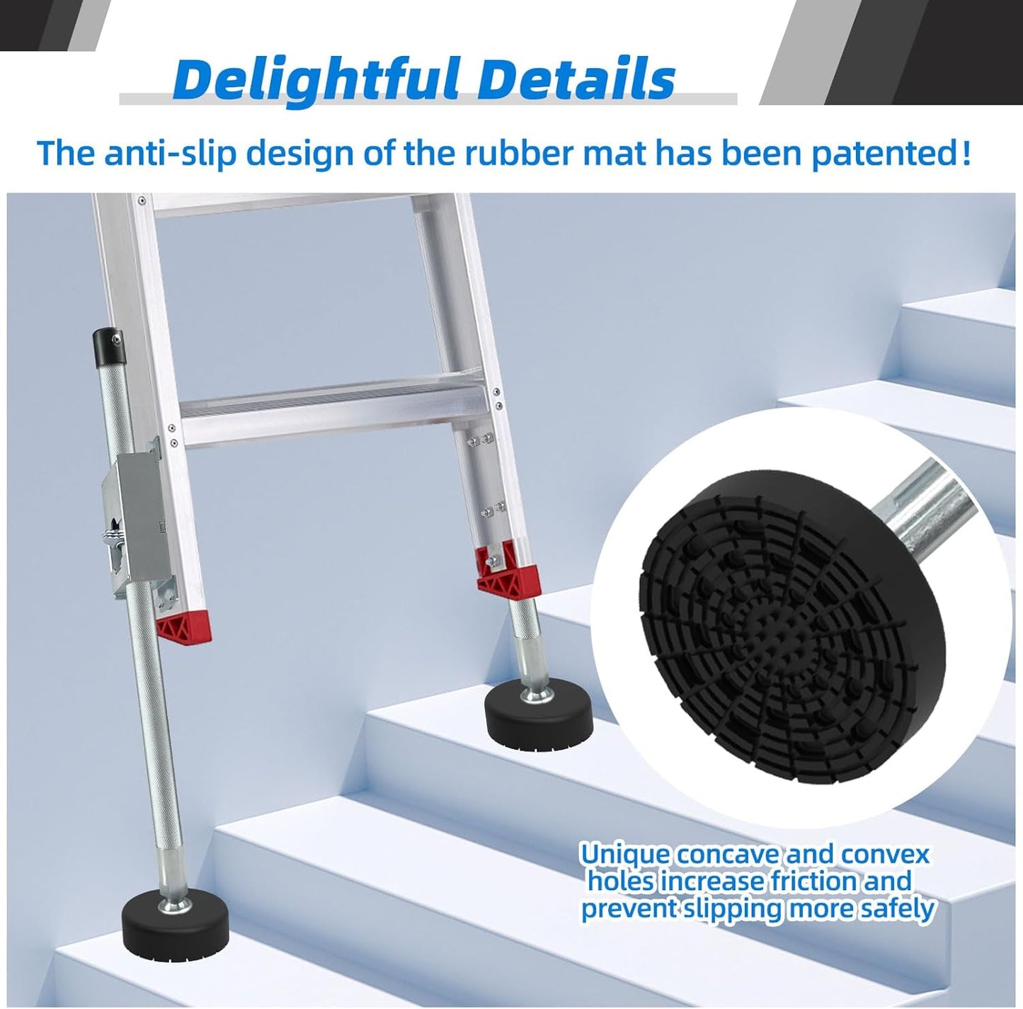 Ladder Leveler Non-Slip Rubber Leg Stabilizer, Adjustable Ladder Leg Level, Maximum Load Capacity 550 lbs, Fits Indoor and Outdoor Stairs and All Surfaces, Fittings 1 Pair (20 Inch)