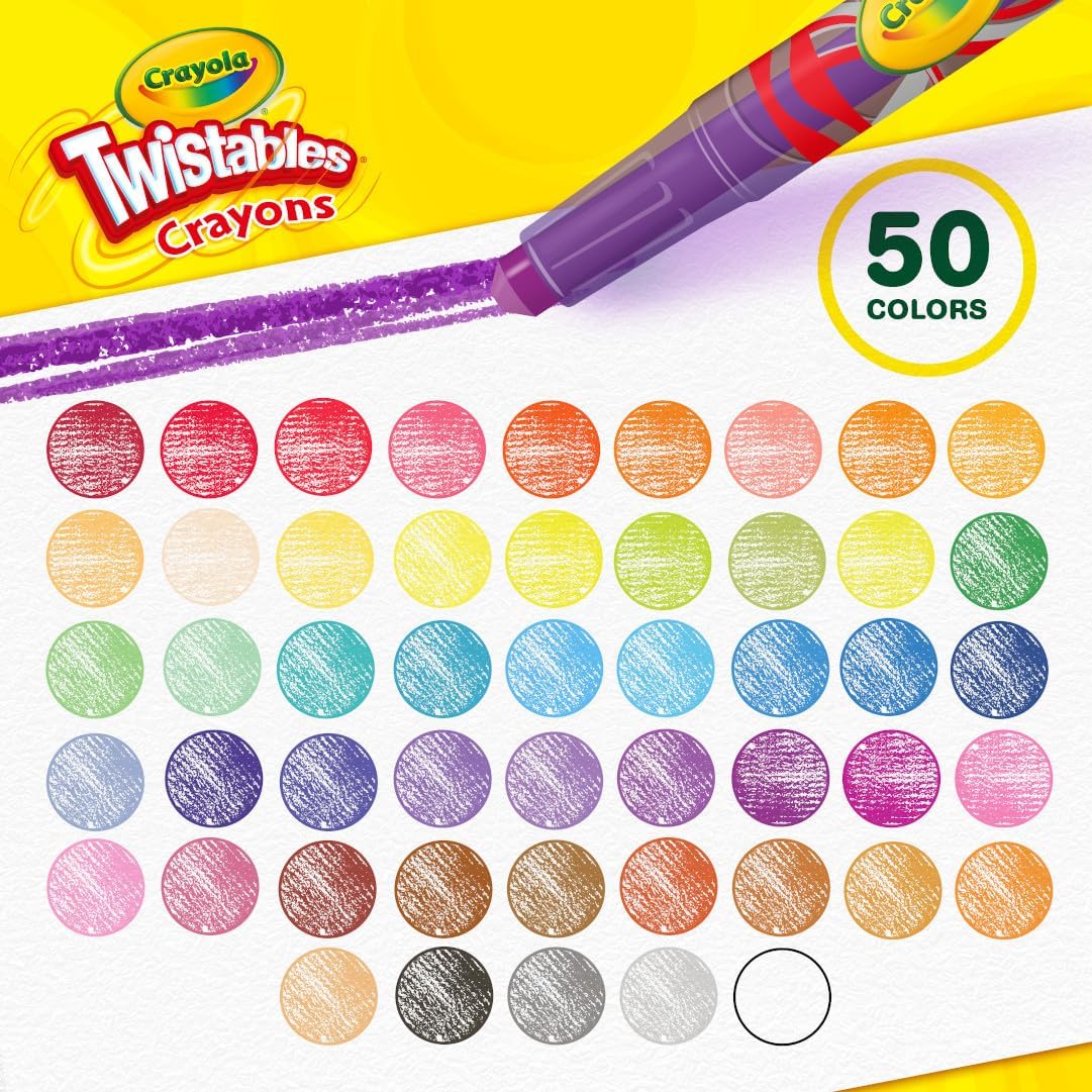 Crayola Mini Twistables Crayons for Kids (50ct), Essential Easter Basket Stuffers, No Peel Crayons for Coloring Books, Gift for Toddlers & Kids, Arts & Crafts Supplies, 3+