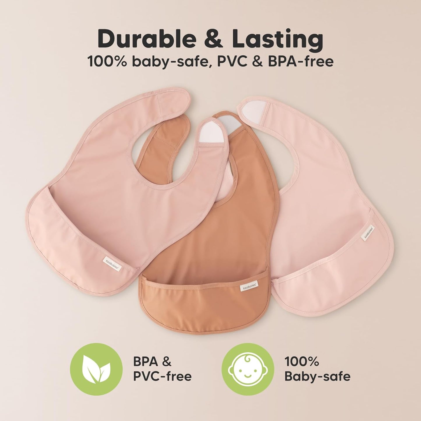 KeaBabies 3-Pack Waterproof Baby Bibs for Eating - Lightweight Toddler Feeding Bibs with Large Food Catcher, Mess Proof, Food-Grade Baby Eating Essentials, Easy to Put On & Clean (Bloom)