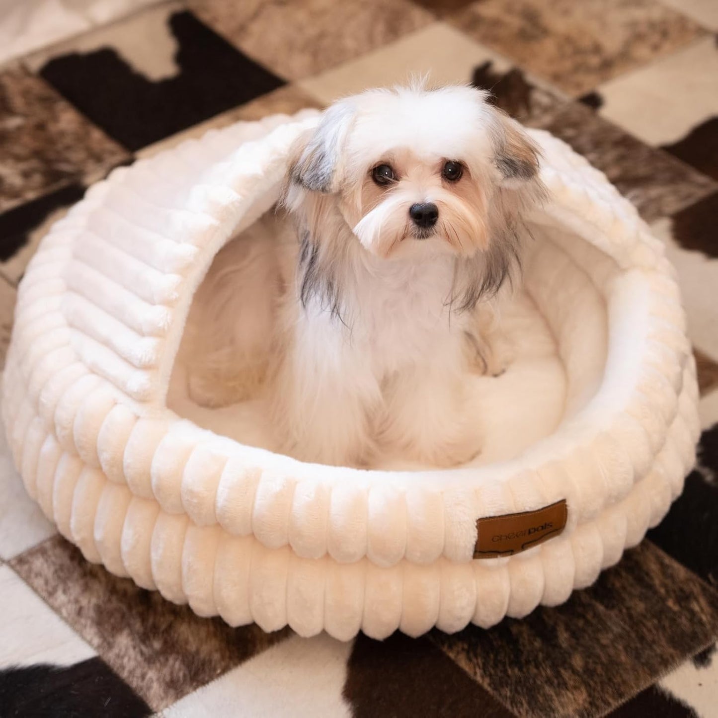 CHEERPALS Cat Cave Bed for Indoor Cats, Washable Covered Cat Bed Hooded Kitty Bed Soft Fluffy Pet Bed for Puppy and Small Dog(White)