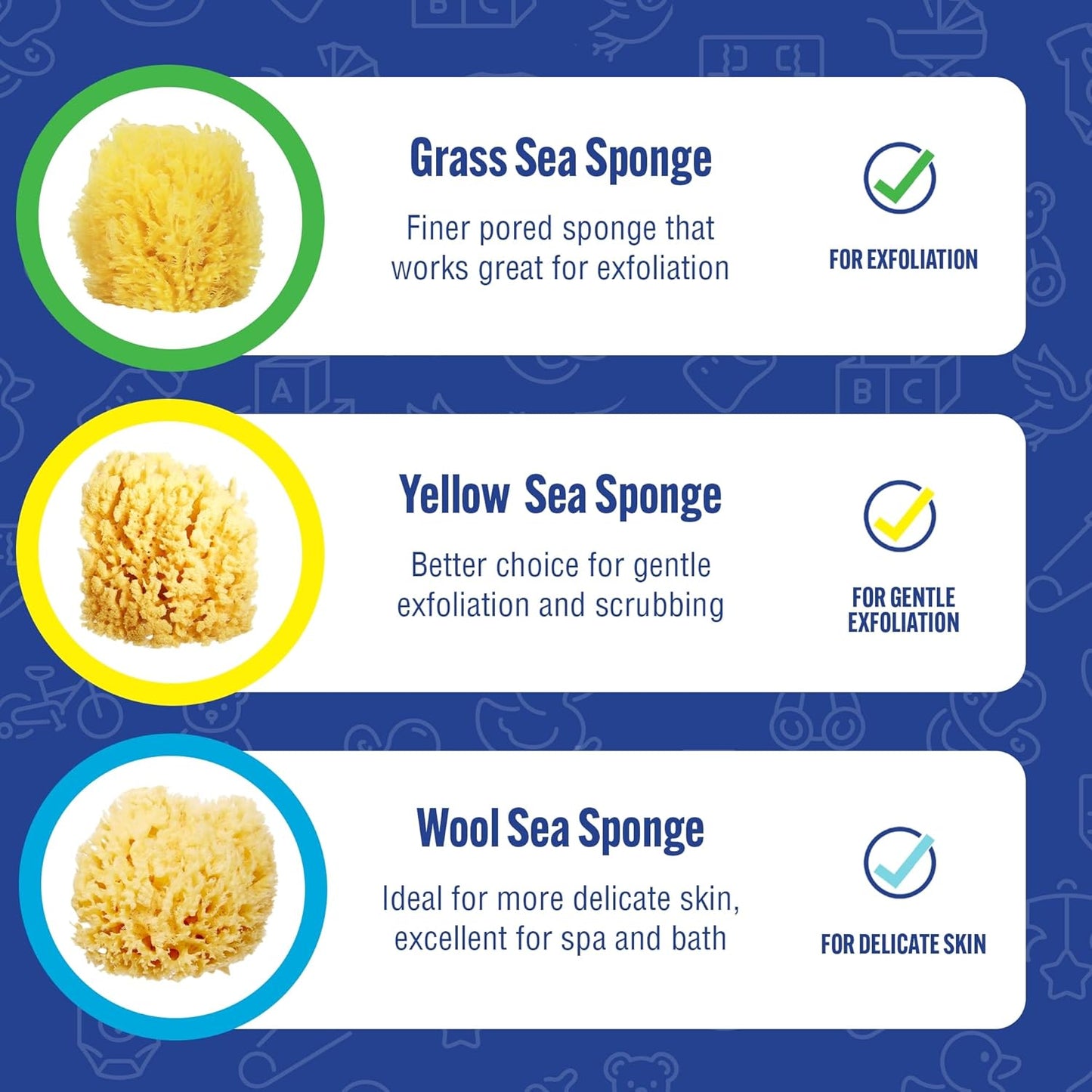 Baby Buddy Absorbent Natural Bath Sponge, Ultra Soft Premium Sea Wool Sponge, Soft on Baby's Tender Skin, Bath Accessories Baby and Kids, Infant Bath, Biodegradable, Hypoallergenic, 2pk, 4in