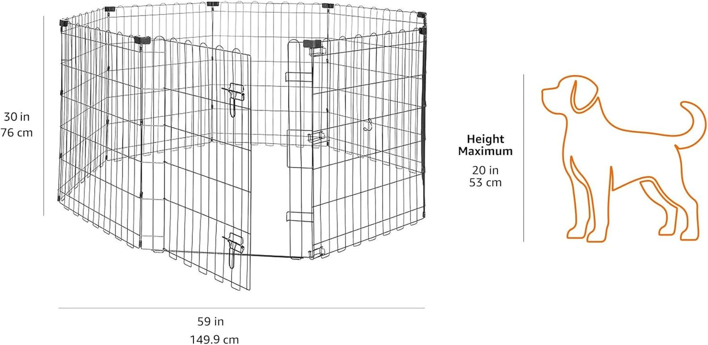 Amazon Basics Portable Foldable Octagonal Metal Exercise Dog Playpen, Indoor/Outdoor Pet Fence with Single Door, 8 Panels, Small, 30 Inches, Black