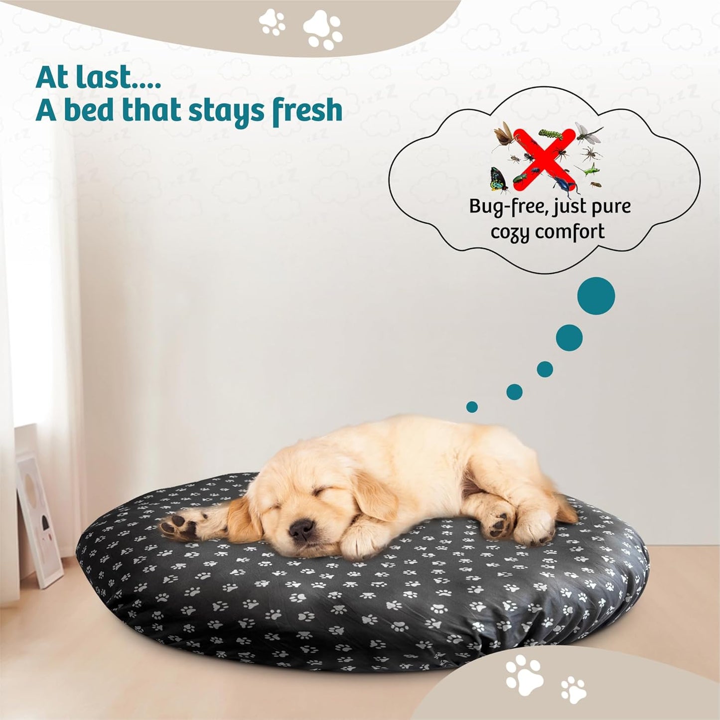 Round Dog Bed Covers Replacement Washable, Dog Bed Washable Cover, for All Shapes (Medium (Up to 36″), Paw Chic)
