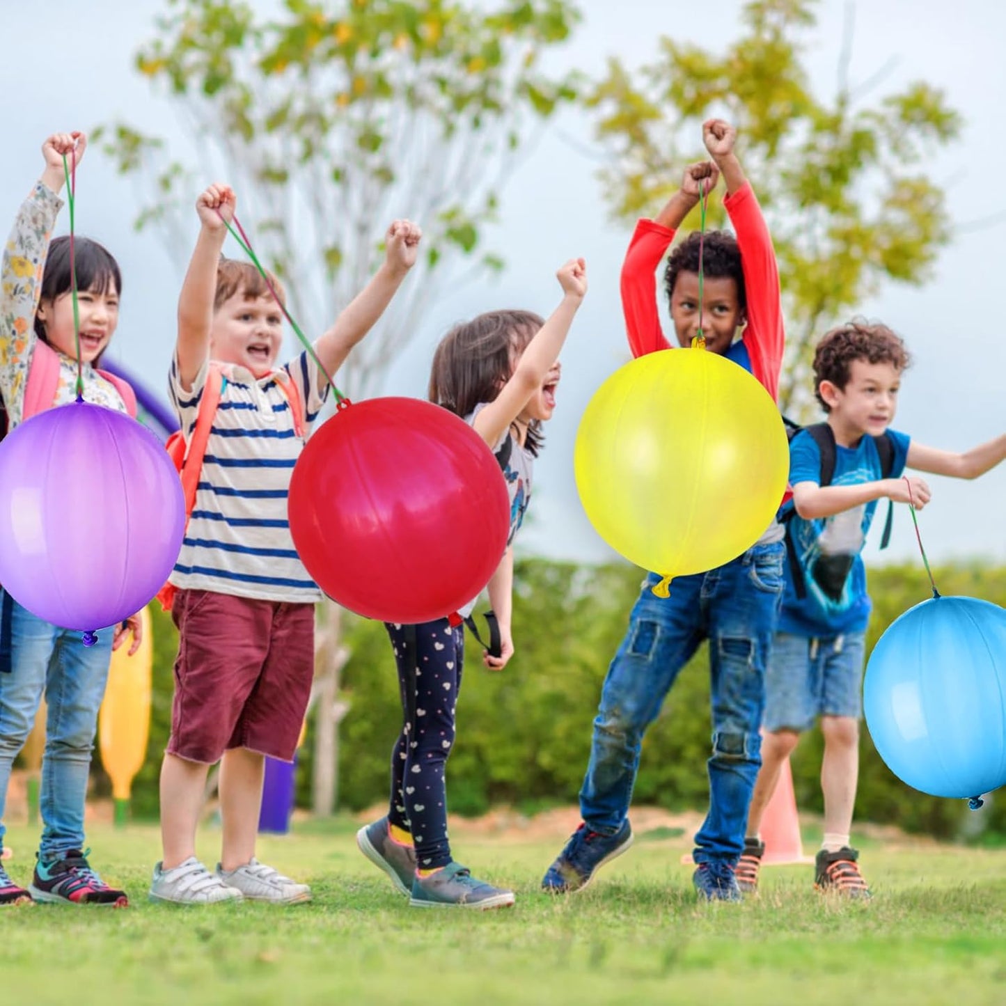 30Pcs Punch Balloons, Thickened Neon Punching Balloon Heavy Duty Party Favors for Kids with Rubber Band Handle, Bouncy Balls for Birthday Weddings Goodie Bag Stuffer Supply