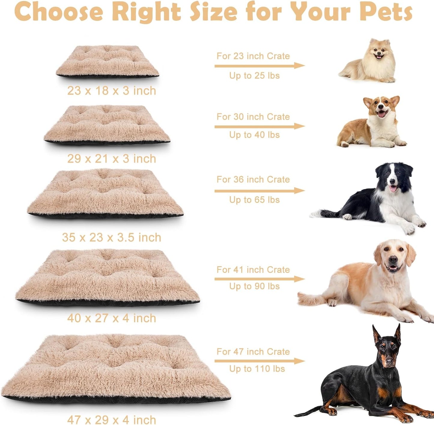 JOEJOY Dog Bed Crate Pad, Deluxe Plush Washable Dog Beds Fulffy Soft Kennel Pad Anti-Slip Pet Sleeping Mat for Medium Small Dogs, 29" x 21", Beige