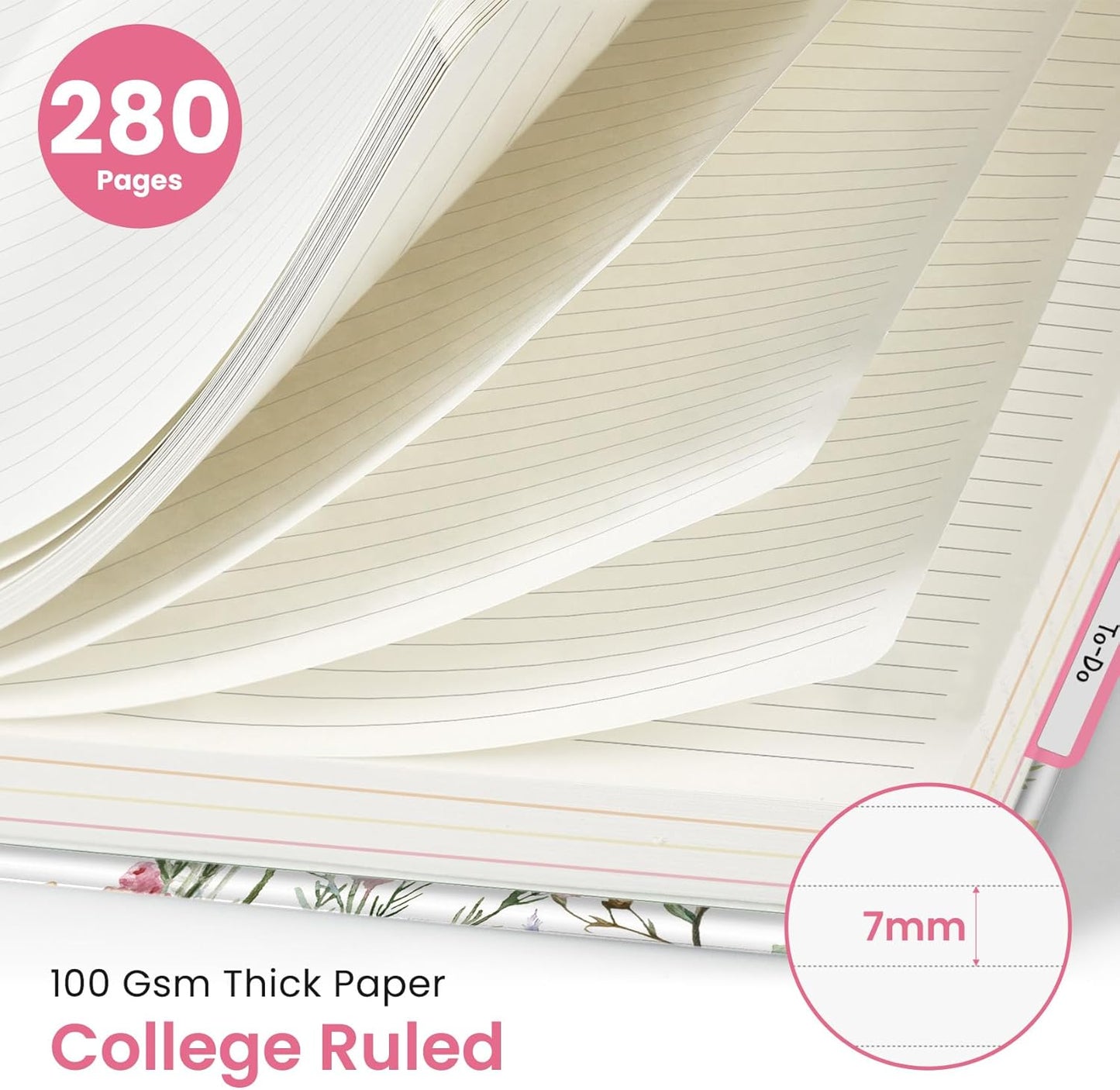 Large Spiral Lined Notebooks for Work with Removable Dividers & Tabs, 8.5"x11" Pretty Hardcover 5 Subject Notebook Journal for Women, College Ruled, Perfect for Study & Office Organization, 280 Pages,Wildflowers