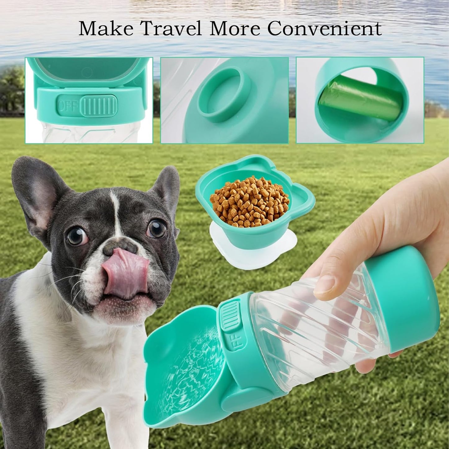 Dog Water Bottle Portable,Leak Proof Puppy Water Bottle Dispenser with Food Container,Lightweight Travel Water Bowl for Dogs Outdoor Walking Travel Hiking(19 OZ,Green)