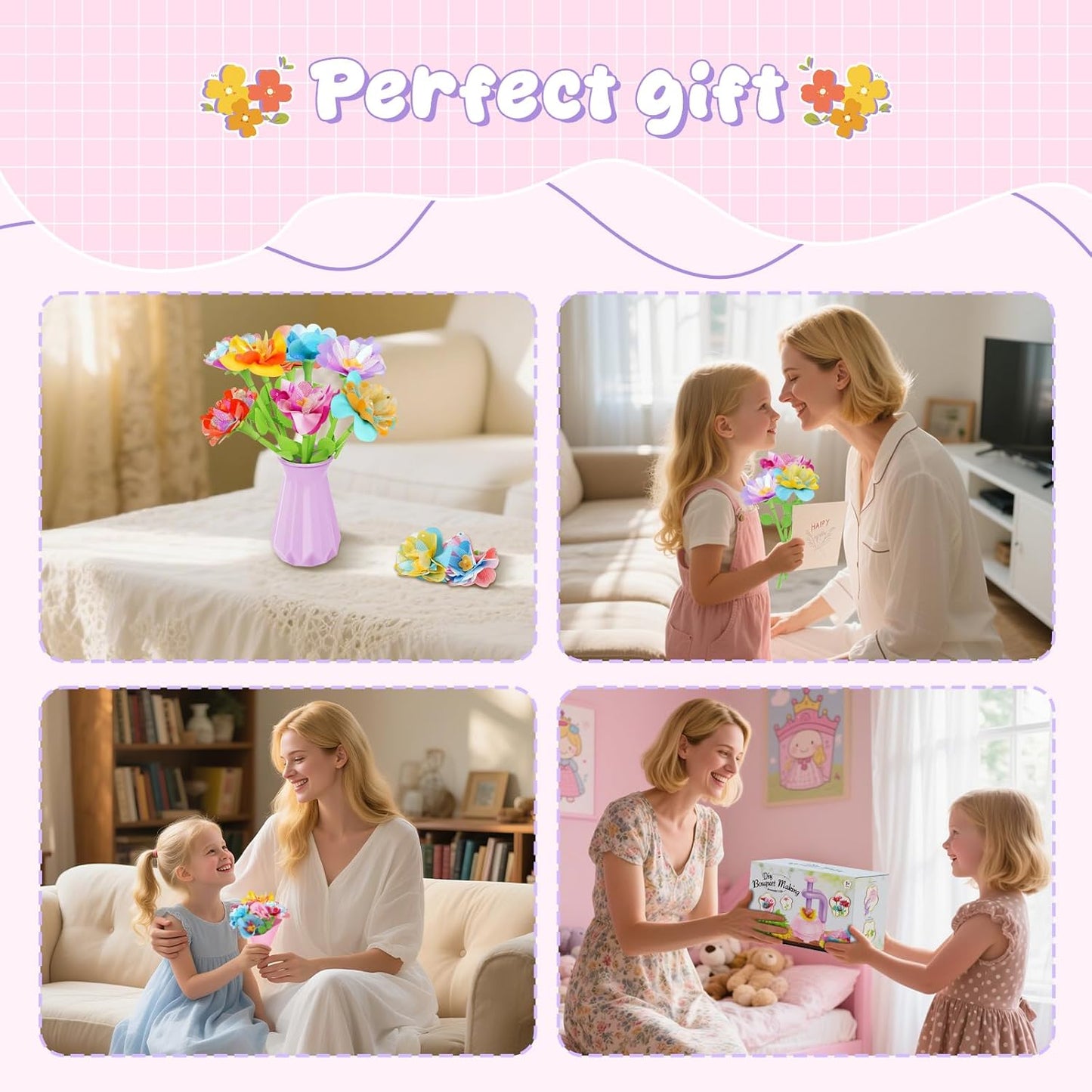 Zappyway Fabric Flower Bouquets Toys - Creative DIY Crafts for Girls Ages 4-8, Unique Floral Market Toy, Inspiring Arts & Crafts Educational Set, Perfect for Preschool Learning and Birthday Gifts