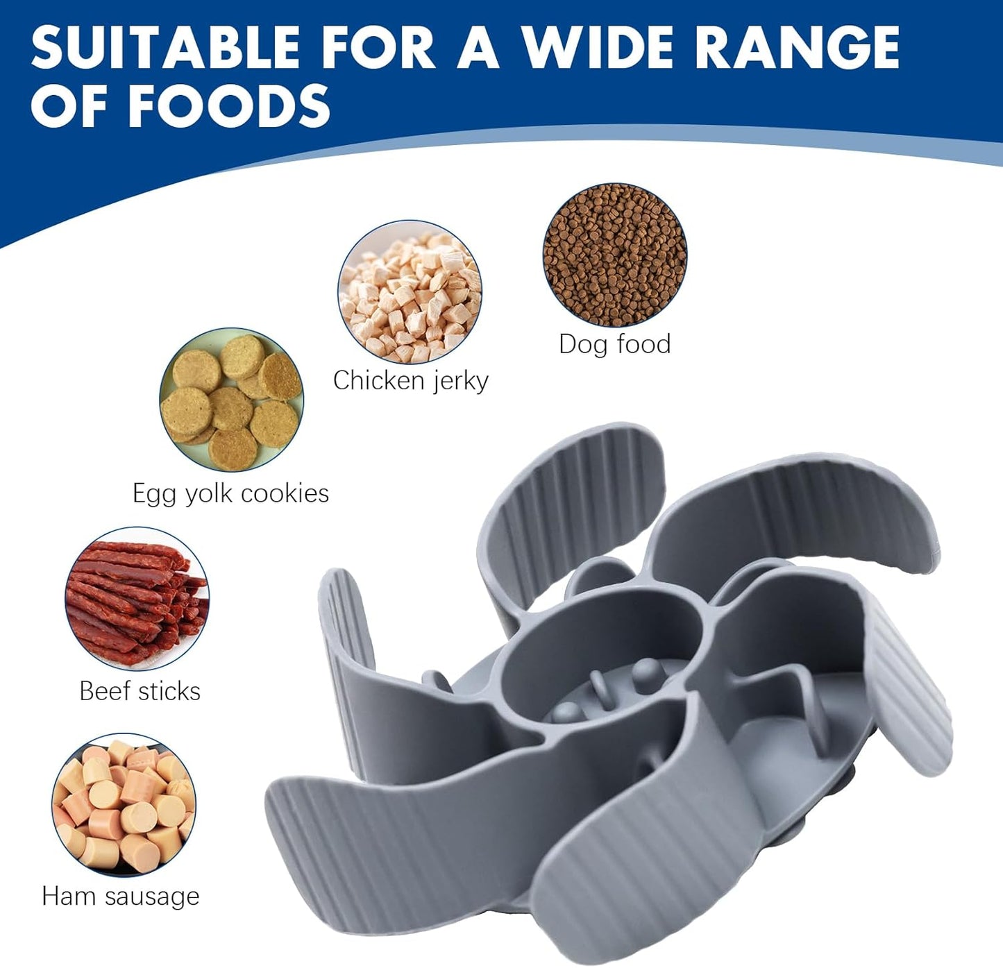 Slow Feeder Dog Bowl Insert, Flower Design Slow Feeder Insert, Anti-Choking Pet Food Dish for Large Medium Small Breed Dogs, Gray