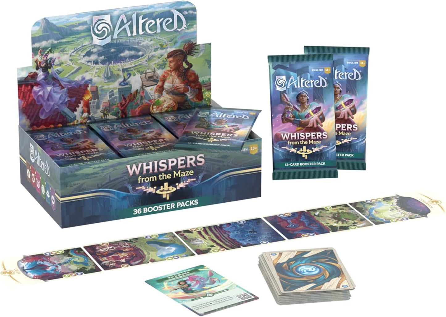 Altered Whispers from The Maze 36-Pack Booster Display - Unique Deck Building, Strategic Non-Combat Gameplay, Collectible Trading Card Game, Ages 13+, 2 Players, 20-30 Minute Playtime