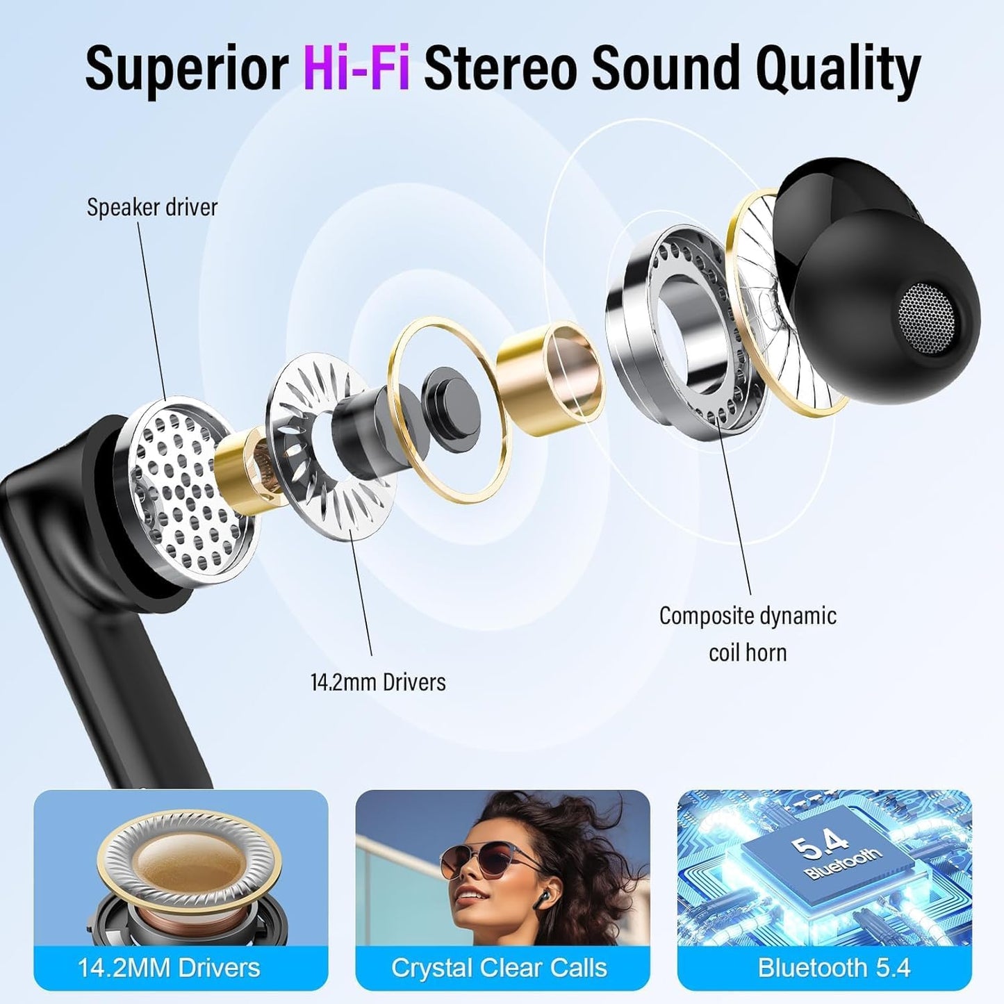 Wireless Earbuds, Bluetooth 5.4 Headphones with Multifunctional Touch Screen, 48H Bass Stereo Ear Buds with ANC/ENC Noise Cancelling/Transparency Mode, IPX7 Earphones with 5 EQ Modes for iOS Android