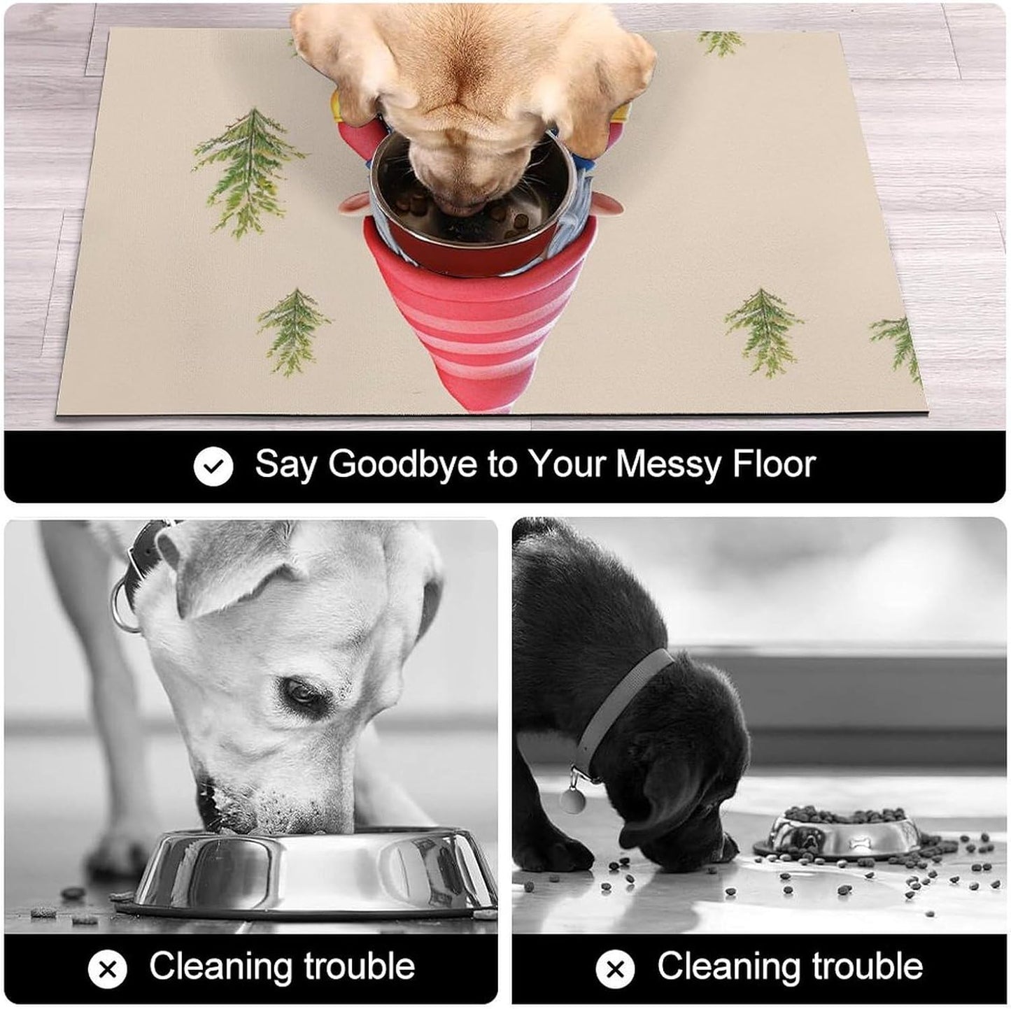 Dog Food Mat Pet Leather Tablecloth Cute Gnome Pet Feeding Mat Anti-Slip Dog Bowl Mats Absorbent Pet Placemats for Dogs Protect Floor Dogs Pad for Food and Water