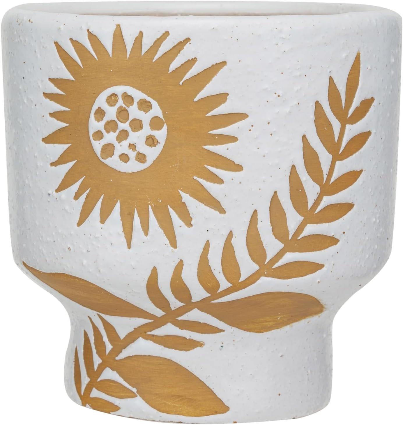 Creative Co-Op Stoneware Footed Planter with Flower, Reactive Glaze, White and Mustard