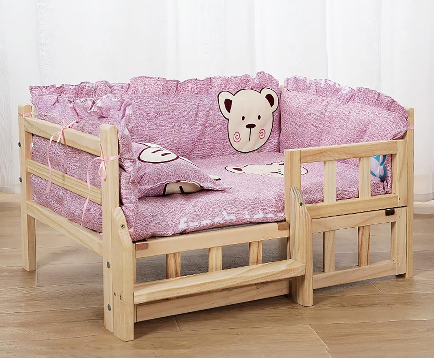 Pet Bed Small, Medium, Large Dogs and Pets Wooden Bed with Steps, Orthopedic Relief Indoor Outdoor Elevated Pet Nest for Older Dog, Easy Assemble (Color : Style3, Size : M-74x49x38cm/2