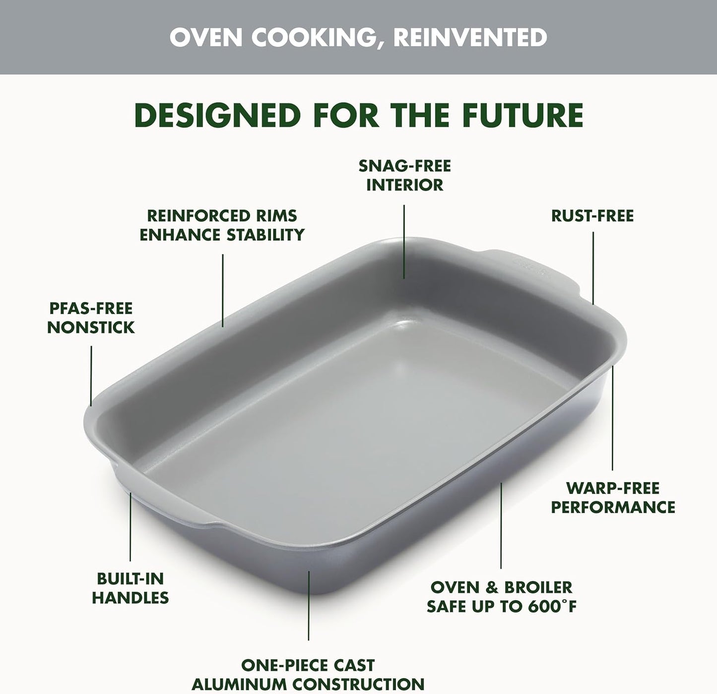 GreenPan Premiere Ovenware Healthy Ceramic Nonstick 4 Piece Bakeware Set, PFAS-Free, Rectangular, Square, Quarter, Half Sheet Baking Pans, Warp-Free, Oven Safe to 600F, Dishwasher Safe, Gray
