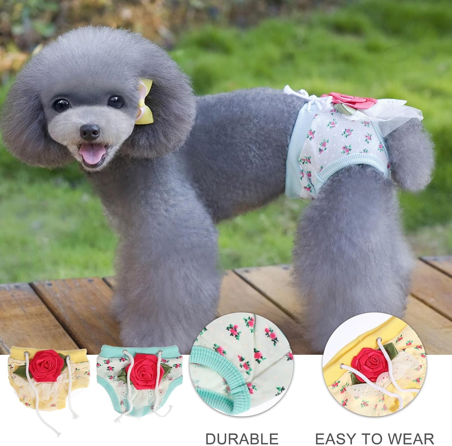 Milisten 2pcs Washable Female Dog Diapers with Drawstring Adjustable Waist 15-25cm, Soft Pet Sanitary Pants for Puppy Heat Period Protection Random Color
