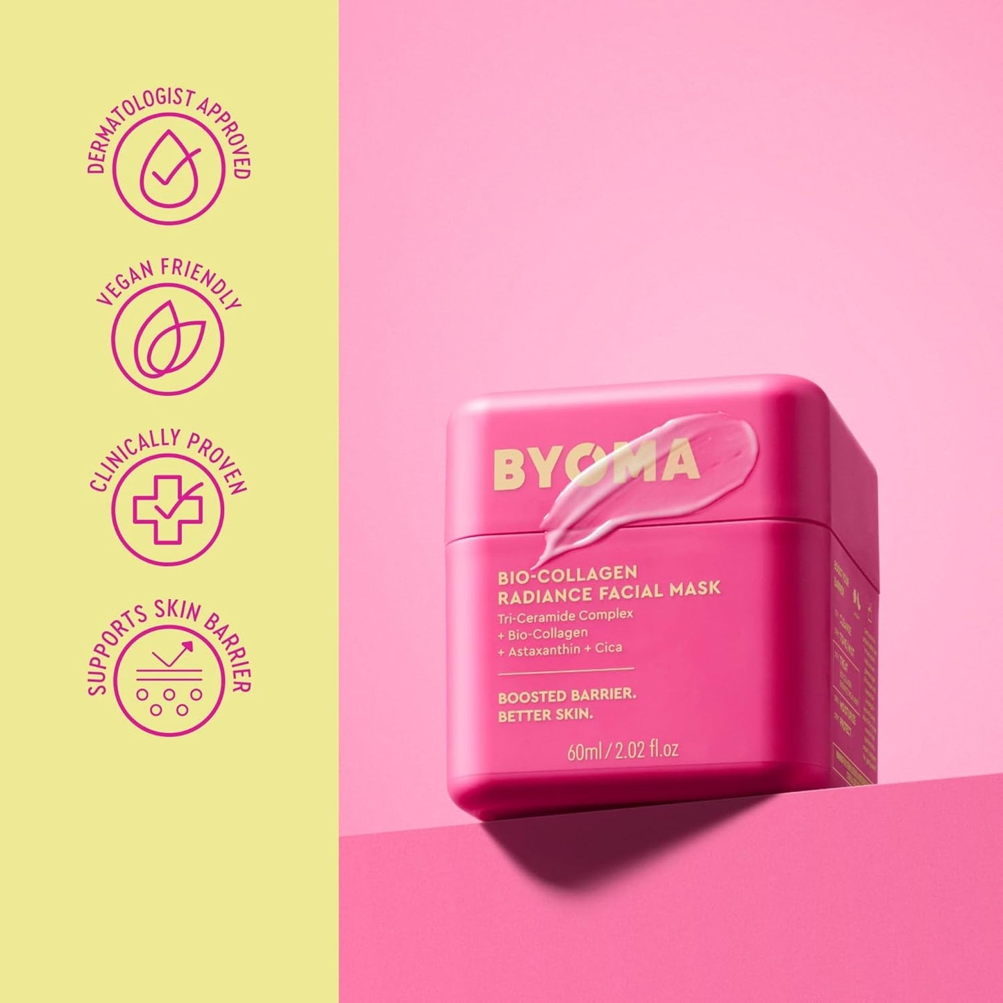 BYOMA Bio-Collagen Radiance Facial Mask - Transformative Liquid Sheet Mask for Glass Skin - Instant radiance, Visibly Improved Elasticity, Reduces Appearance of Wrinkles - Cica & Ceramides, 60mL