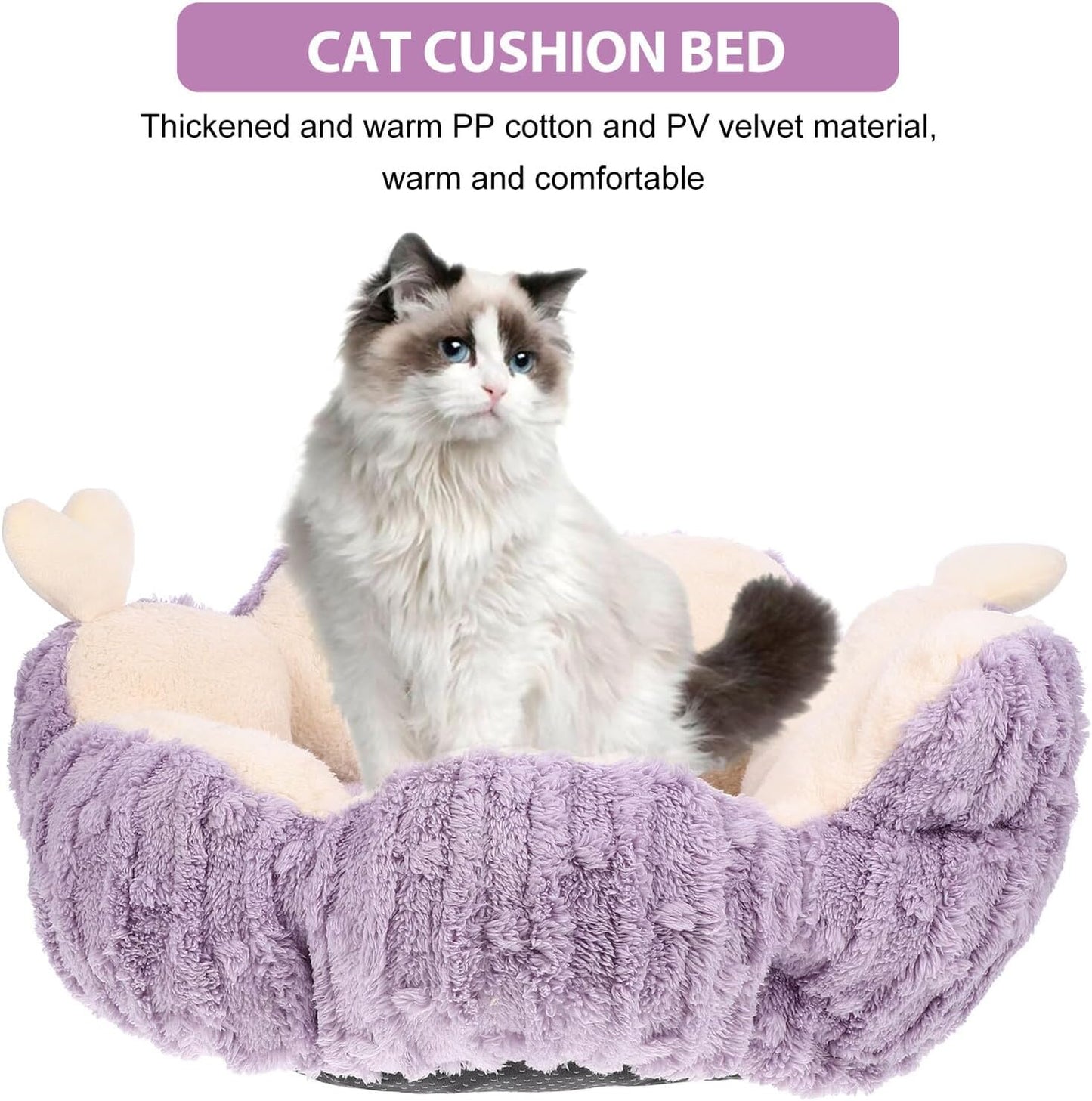 Milisten Self-Warming Cat Bed Thickened Knot Design Detachable Washable Violet Pet Cushion Bed for Indoor Cats and Kittens