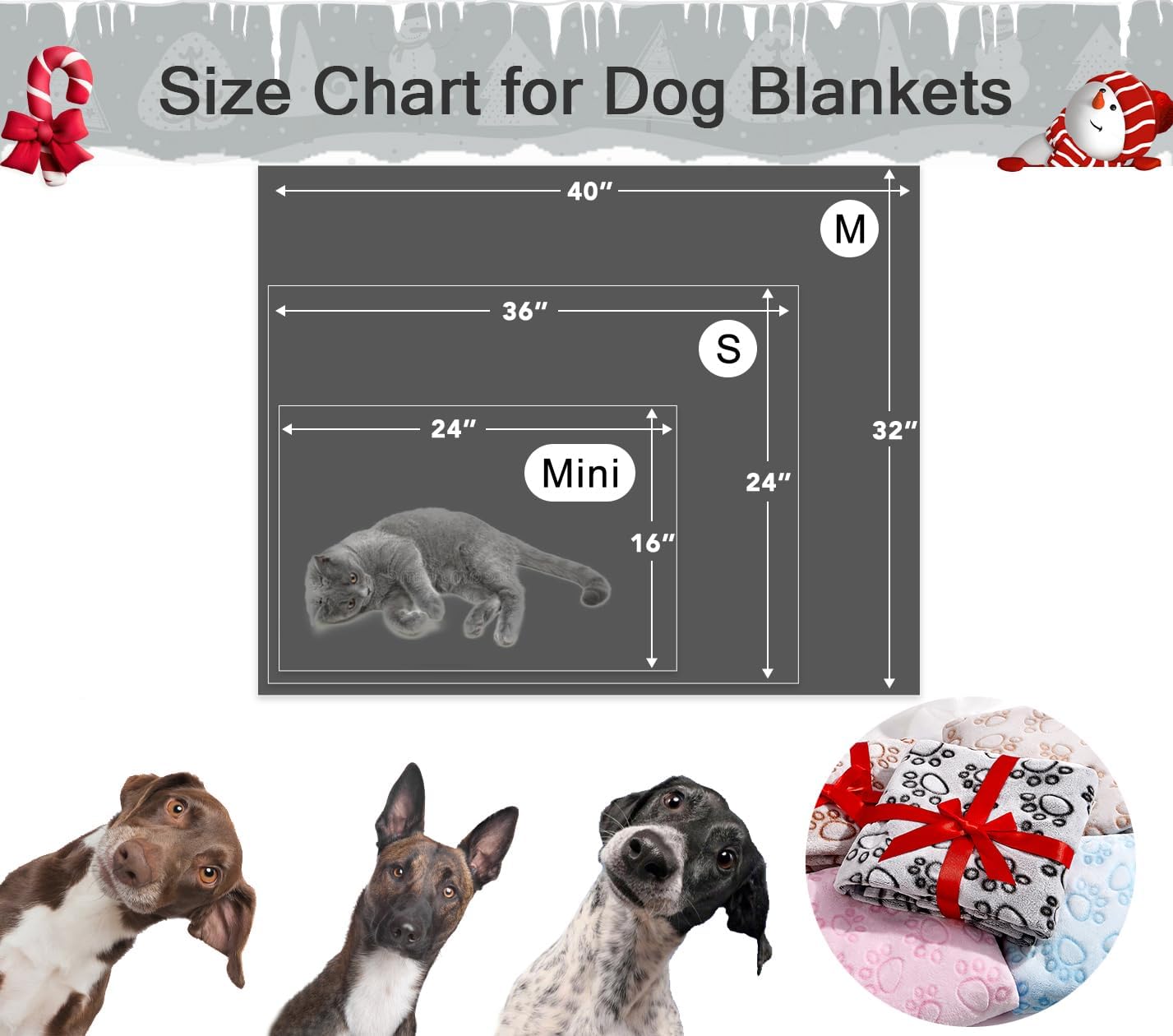 Stuffed 3pcs Premium Soft Dog Blankets for Small Dogs, Cat Blanket Calming Washable for Bed Couch Crate Protection Cover, Dog Puppy Kitten Essentials Christmas Dog Gifts, 24 * 32 inches, Grey
