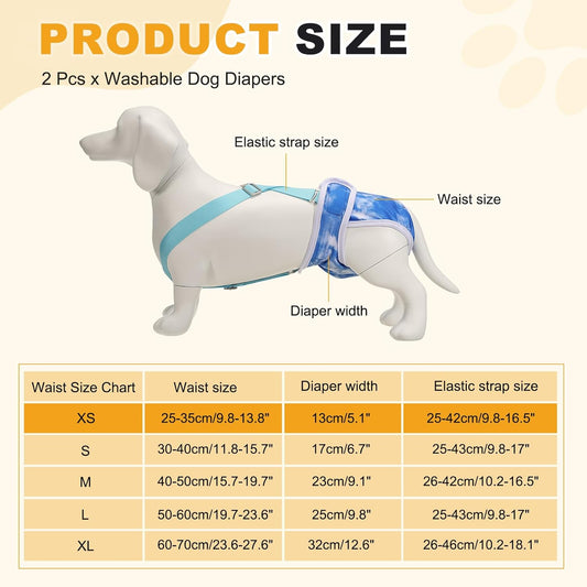 Washable Female Dog Diapers with Suspender, Reusable Dog Diapers Absorbent Leakproof(Dark Blue/Dark Pink XS, 2Pcs), Intended for Small/Medium/Large Female in Heat