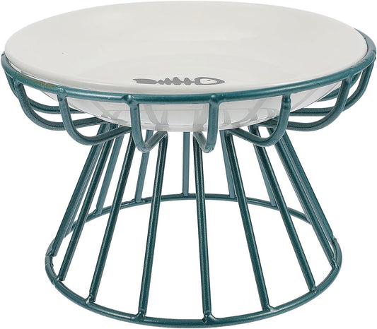 Milisten Pet Cat Ceramic Raised Feeding Bowl with Metal Rack Anti-Overturn Food and Water Dish Set Elevated Pet Bowl for Cats to Protect Spine and Feeding Comfort 2pcs Set Green Metal Stand