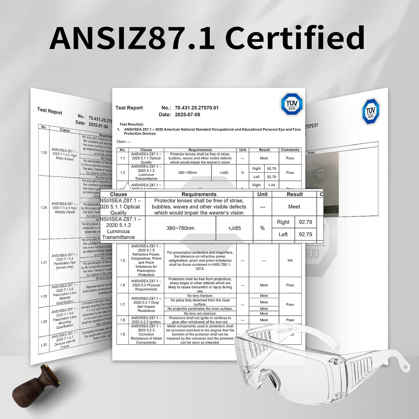Safety Glasses Over Eyeglasses with Anti-Fog and Scratch Resistant ANSI Z87 Safety Goggles Over Glasses