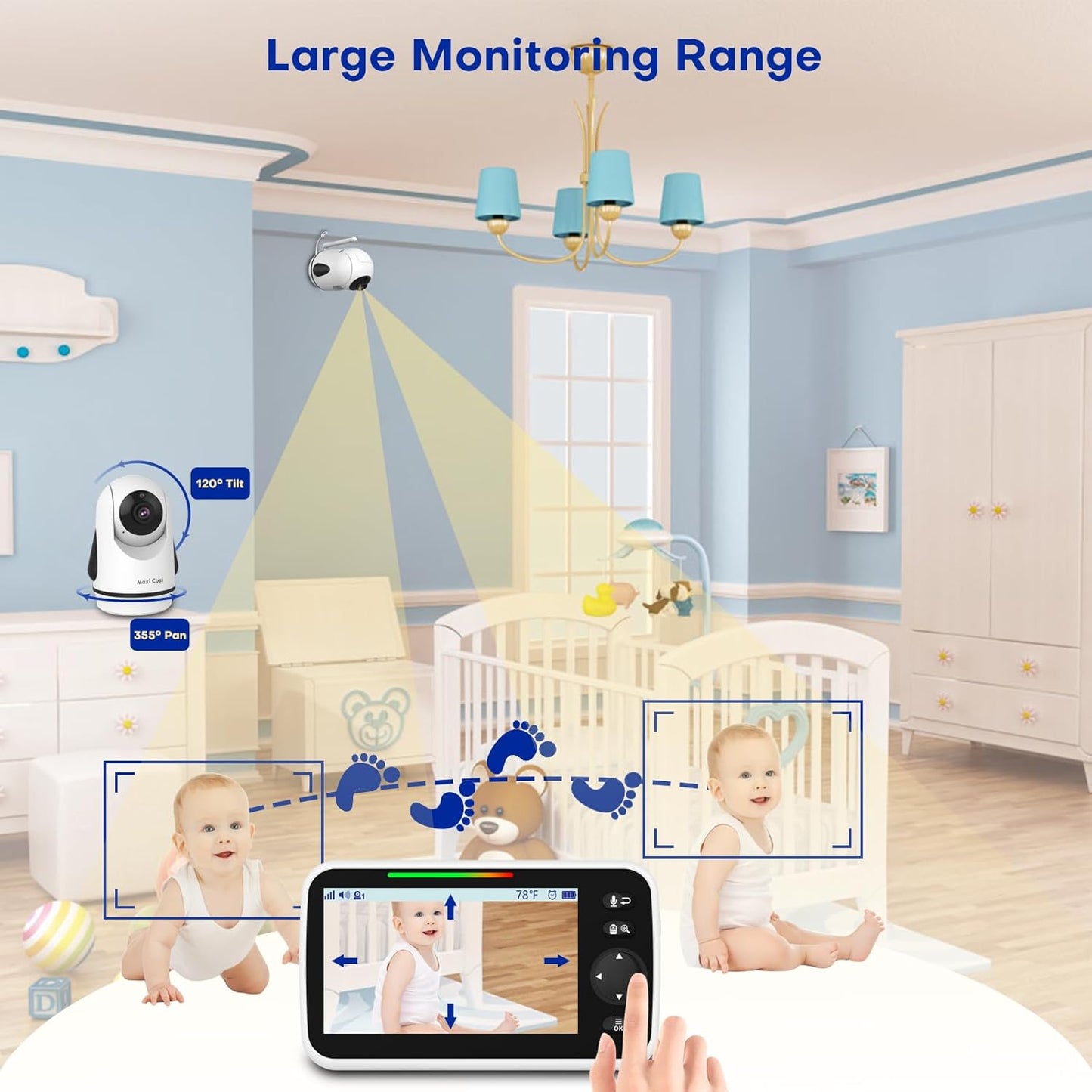 Baby Monitor with Camera and Audio, 5'' Screen Baby Monitors No WiFi, 30-Hour Battery, Remote Pan-Tilt-Zoom Video Baby Monitor, Night Vision,VOX,2-Way Talk, Temperature, 8 Lullabies and 1000ft Range