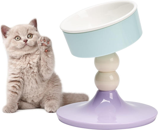 Adjustable Elevated Ceramic Cat Bowl – Durable, Tiltable, Non-Slip, and Easy to Clean for Indoor Cats and Small Dogs (Pastel Tricolor)