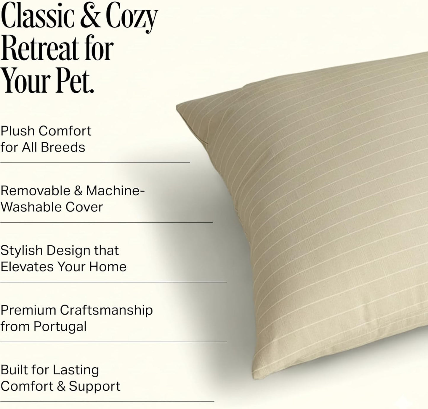 Preston Lane Brody Luxury Dog Bed with Removable Washable Cover – Plush Comfort for Large Dogs – Stylish Modern Design, Made in Portugal, Large