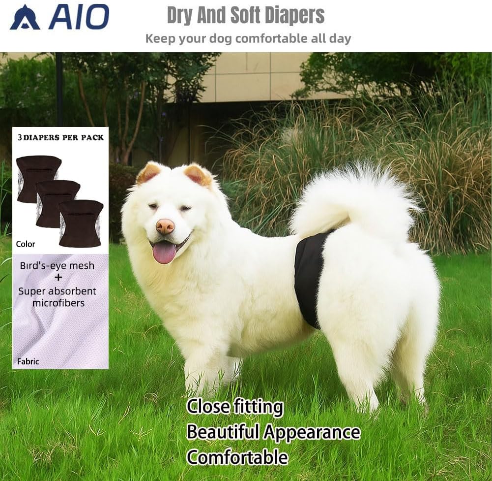 Washable Reusable Dog Diapers Male, 3 Packs Breathable Belly Bands for Male Dogs for Summer,Belly Band for Male Dogs Black S