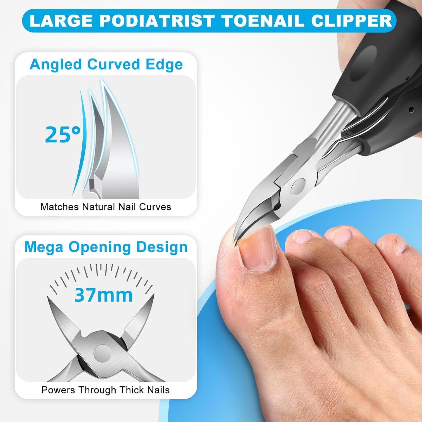 2026 Toenail Clippers for Thick Toenails for Seniors, Angled Head Large Toe Nail Clippers Set for Men, Heavy Duty Ingrown Toenail Clippers with Long Handle, Ultra Sharp Slanted Nail Cutter Wide Jaw