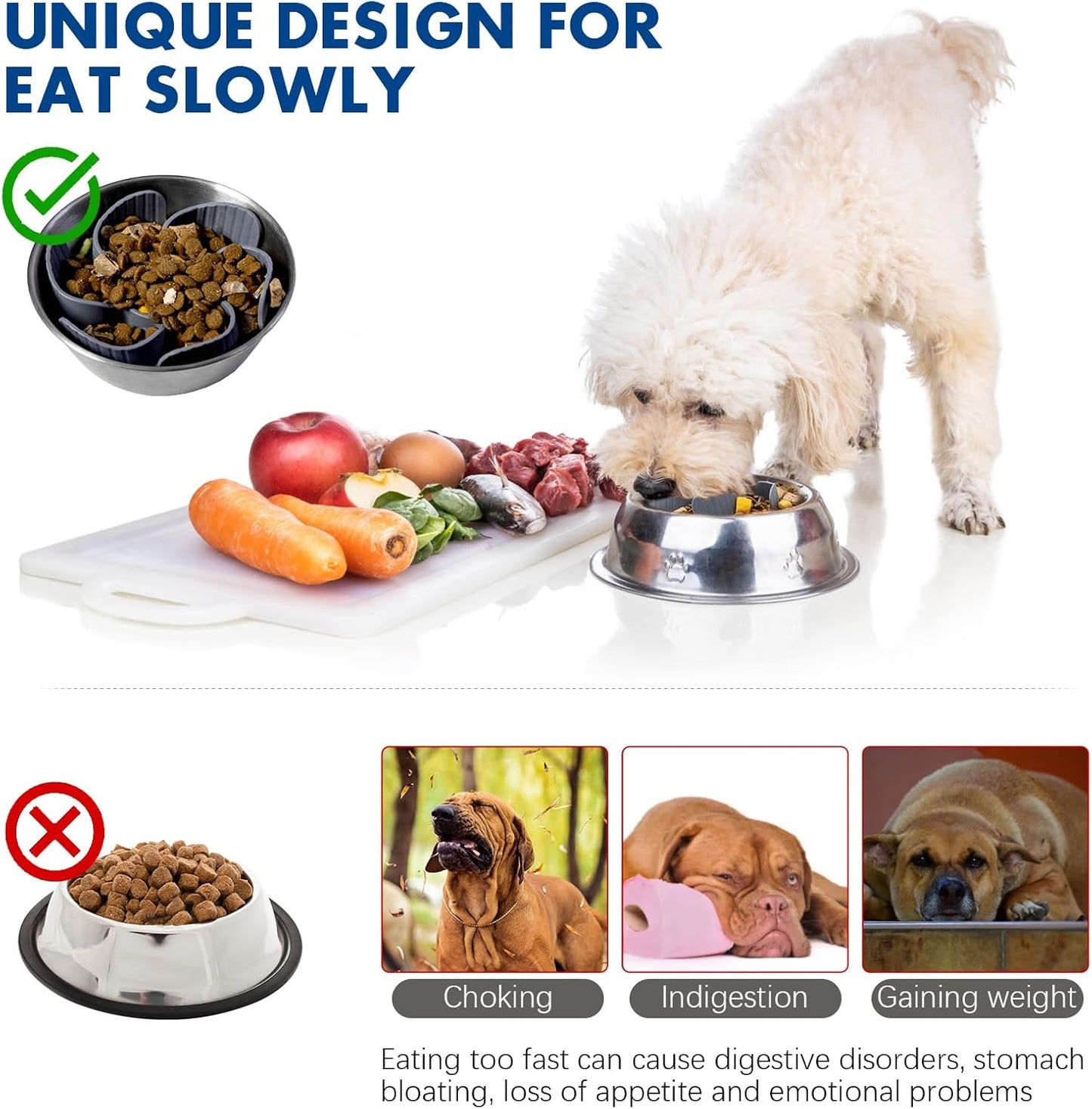 Slow Feeder Dog Bowl Insert, Flower Design Slow Feeder Insert, Anti-Choking Pet Food Dish for Large Medium Small Breed Dogs, Gray