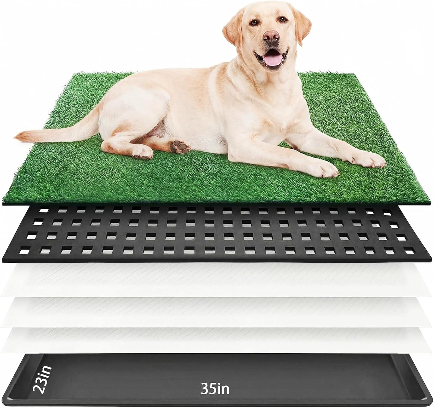 Dog Grass Pad with Tray 35"x23" Large Dog Litter Box, Artificial Grass for Dogs Potty with 3 Disposable Mats & EVA Base, Reusable Indoor Dog Potty Training for Apartment Balcony (Green, Large)