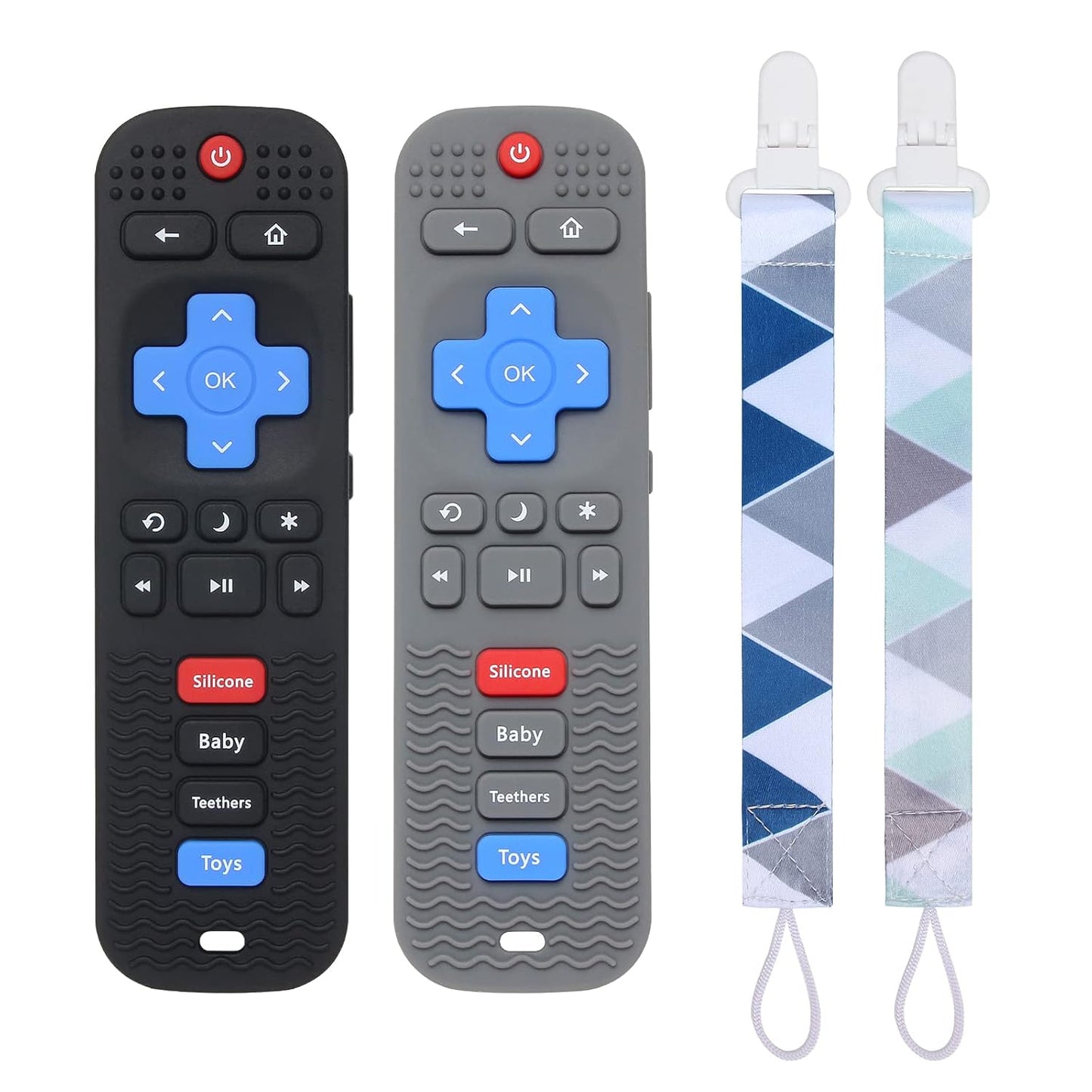 2 Pack Silicone Baby Teething Toys, Remote Control Shape Teething Toys for Babies 6-12 Months, BPA Free, Soft and Textured Teether Relief Soothe Gums Baby Chew Toys