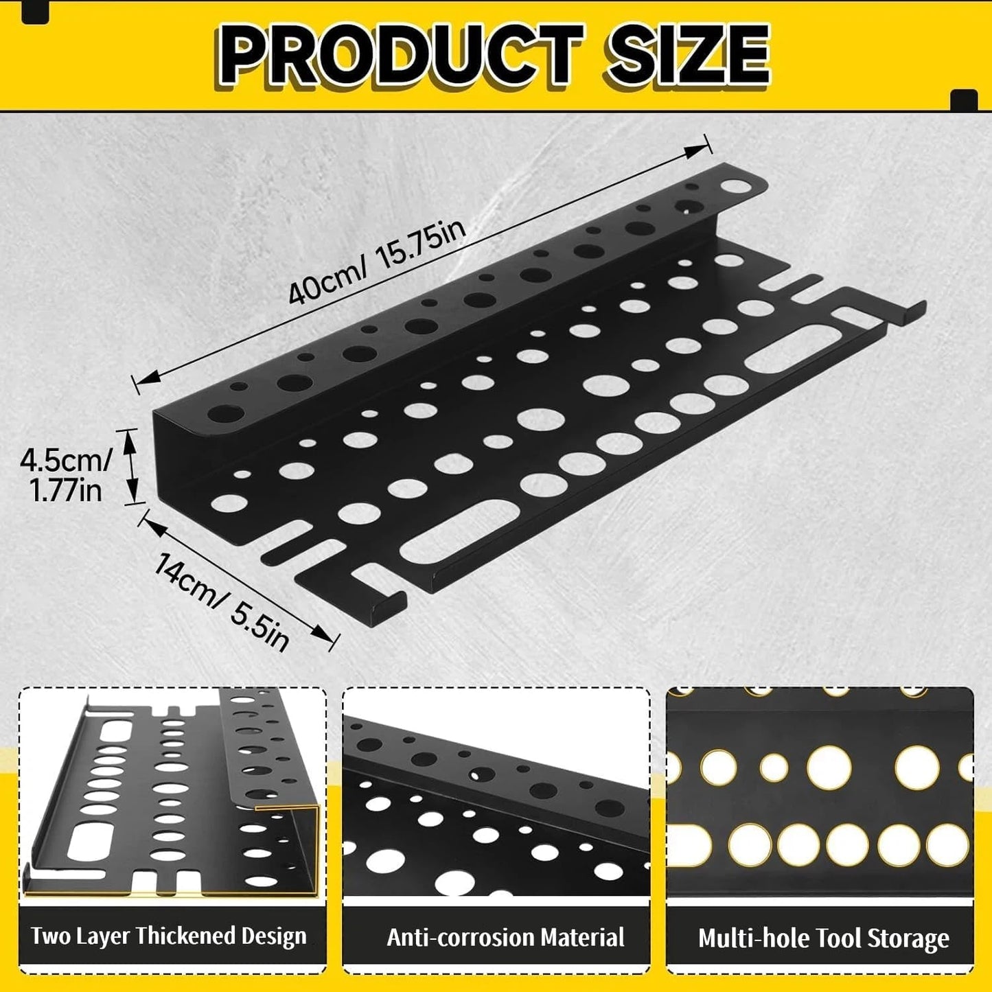 Metal Screwdriver Organizer, 15.75inch Utility Wall Mount Tool Organizer for Screwdrivers Pliers Holder with 35 Holes, Hand Tool Storage Rack for Workbench, Garage, Warehouse (Black, 2 Layers)