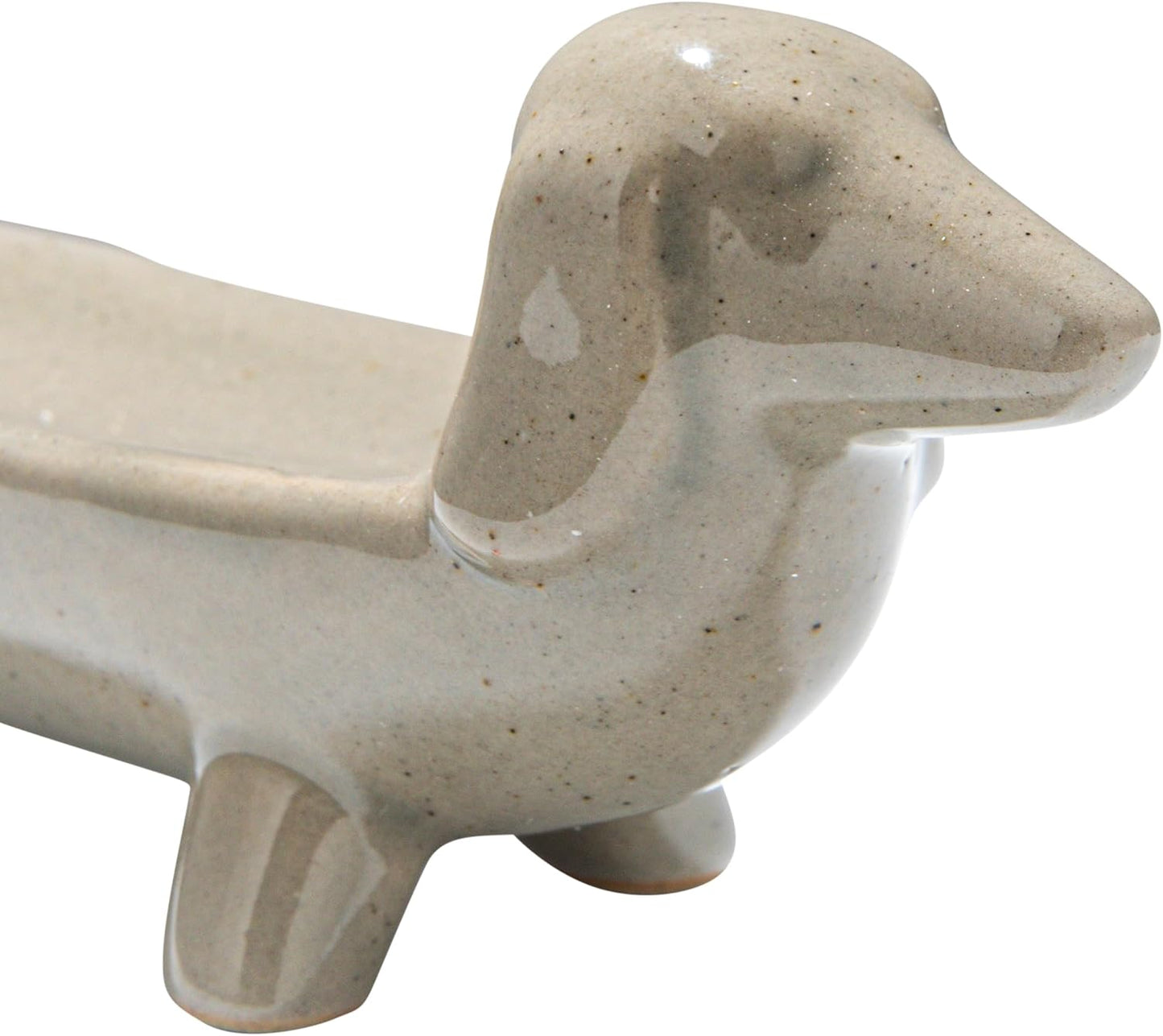 Creative Co-Op Elongated Ceramic Dachshund Dog Dish, Grey