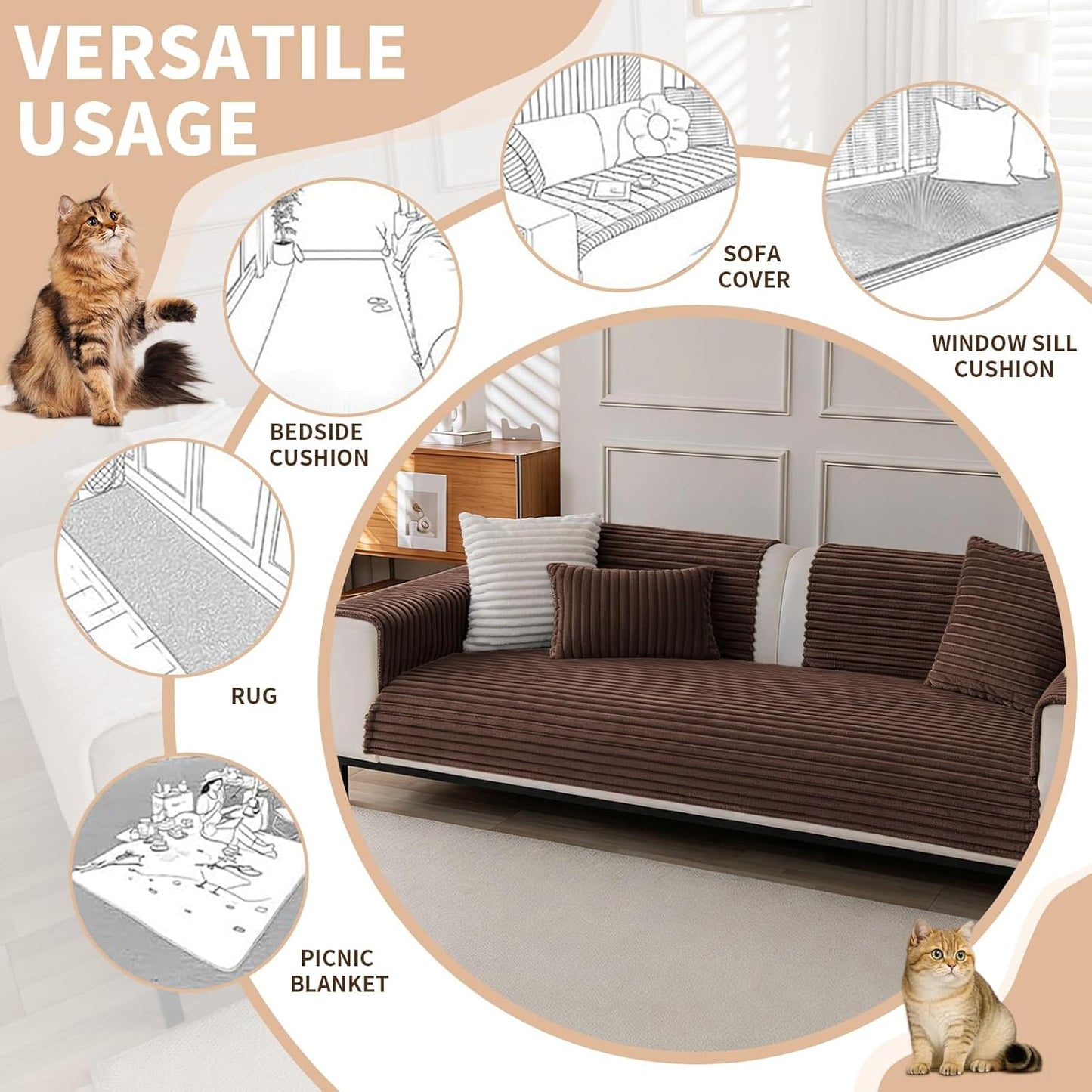 Waterproof Couch Cover for Dogs, Non-Slip Sofa Protector Washable | Thick Plush Pet Bed Cover for 3 Cushion Couches, Furniture Protector (Coffee, 35"x 82"1 Pack)