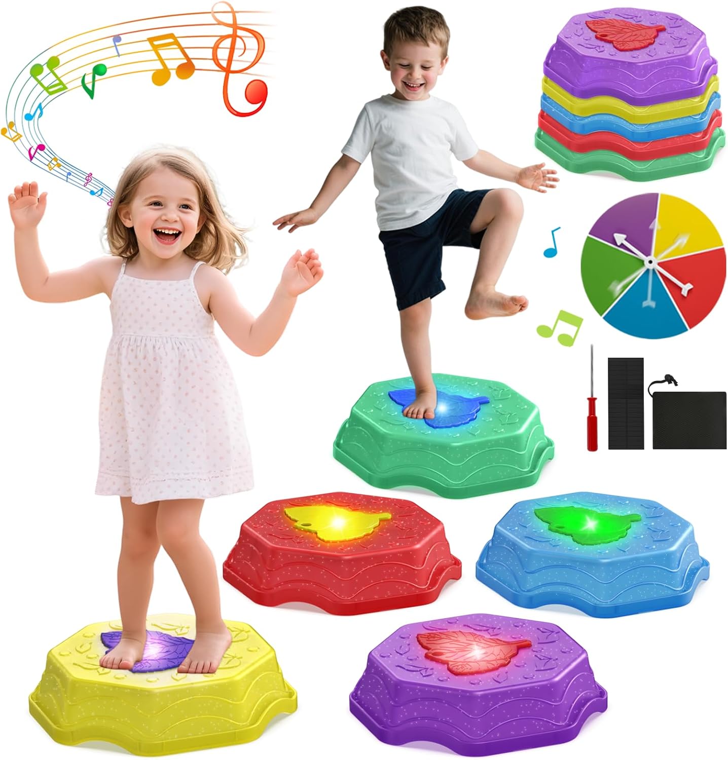 Stepping Stones for Kids with Light & Music,Toddler Sensory Toy for Obstacle Course Coordination，4 Year Old Girl Birthday Easter Gifts for Kids Boys Girls 3+