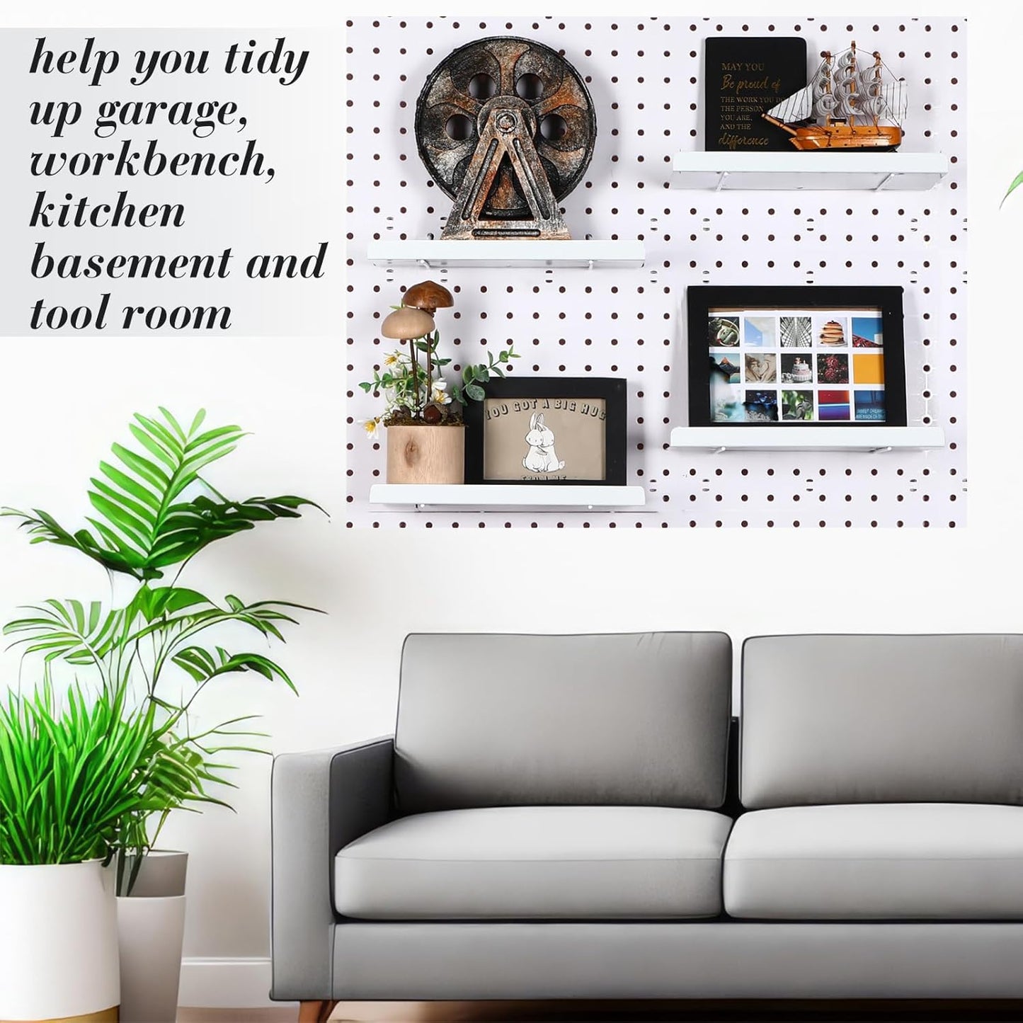 4 Pcs Pegboard Shelves Wall Organizer Brackets Pegboard Steel Tray Accessories Organizing Tools for Craft Garage Nursery Workbench Kitchen(10.04 x 4.33 Inch,White)
