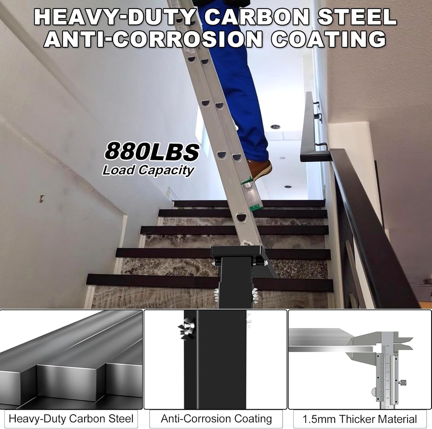 Foldable Ladder Extender for Stairs-Heavy-Duty Ladders Leveler-Adjustable 11.8-19.1" Height/Platform 23.7x7.5"/Non-Slip Mat-Ladder Extension Aide Stabilizer for Extension/Straight/Telescopic Ladders