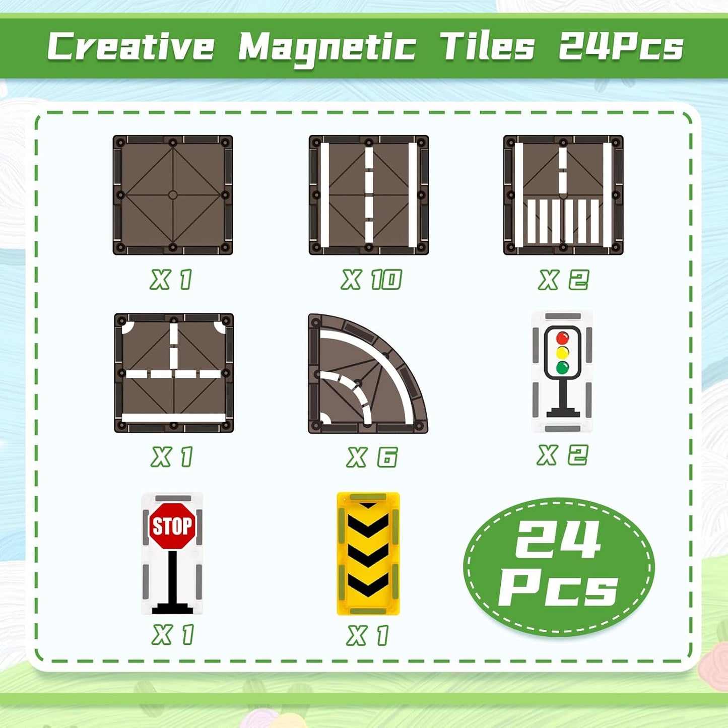 Magnetic Tiles Road Set, Magnet Tiles for Kids Ages 3-5 4-8 5-7, Magnetic Building Blocks Montessori Educational STEM Creativity Toys 3+ Year Old Boys & Girls Toddlers Kids Valentines day Gifts