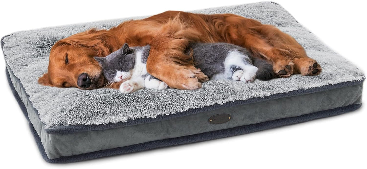 Dog Bed for Large, Medium Dogs Breeds, Deluxe Plush Dog Crate Beds, Comfy Kennel Pad, Pet Sleeping Mat, Waterproof, Removable and Machine Washable Cover & Non-Slip Bottom, 40"X28" Grey